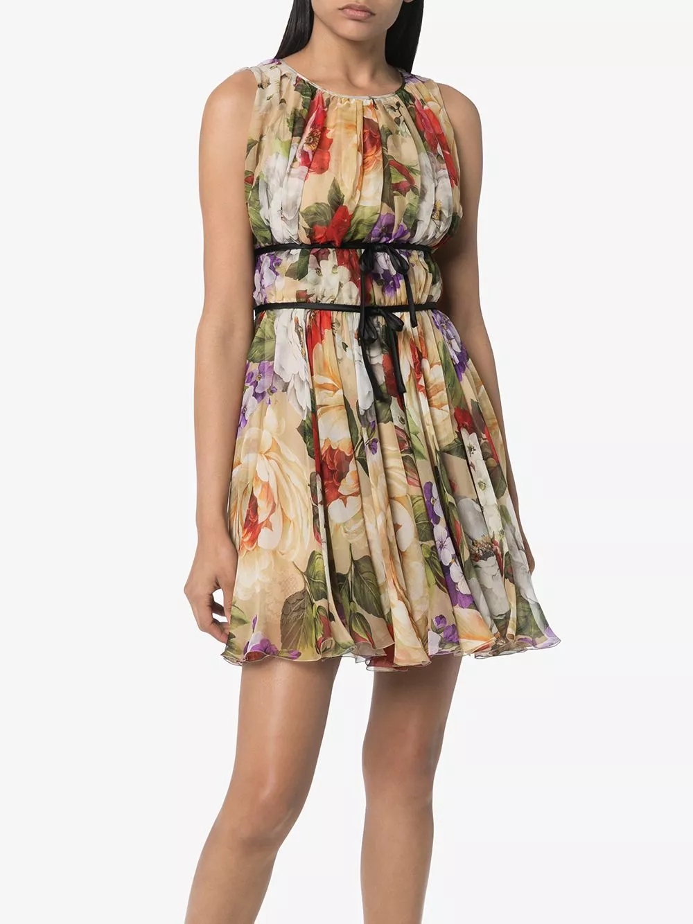 Dolce & Gabbana Beige Floral Silk Mini Dress