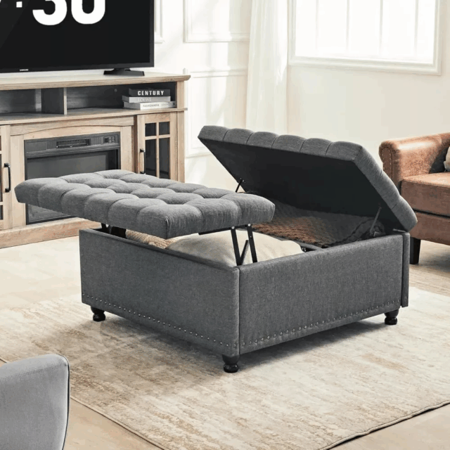 Large Square Storage Ottoman Bench