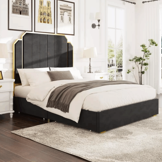 Queen Platform velvet Bed Frame